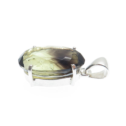 925 Sterling Silver Vintage Real Oval-Cut Phantom Quartz Pendant