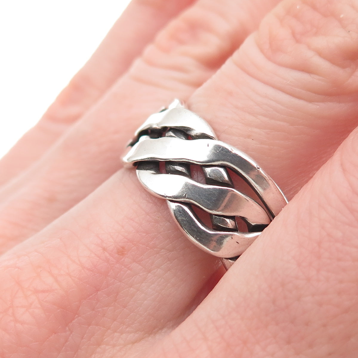 925 Sterling Silver Vintage Mexico Woven Oxidized Band Ring Size 11