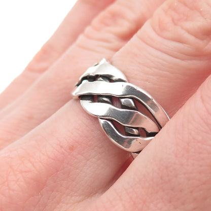 925 Sterling Silver Vintage Mexico Woven Oxidized Band Ring Size 11