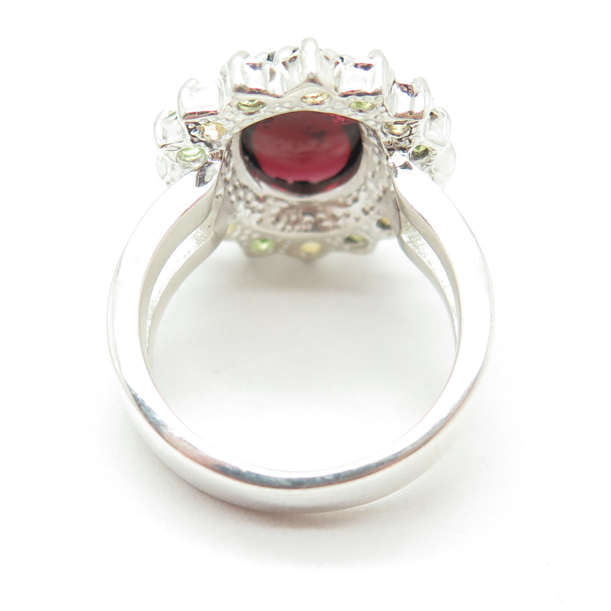 925 Sterling Silver Real Cabochon Tourmaline Peridot & Citrine Ring Size 8