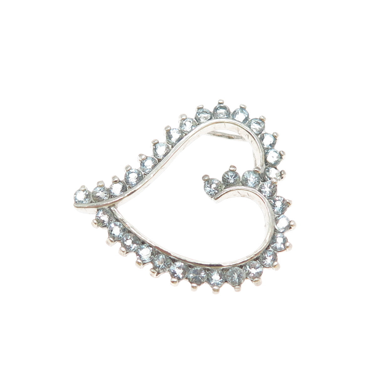 925 Sterling Silver Real Round-Cut Blue Topaz Heart Slide Charm Pendant