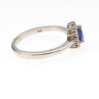 Chuck Clemency 925 Sterling Silver Real Tanzanite & White Topaz Ring Size 7