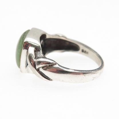 925 Sterling Silver Vintage Real Jade Modernist Oxidized Ring Size 8