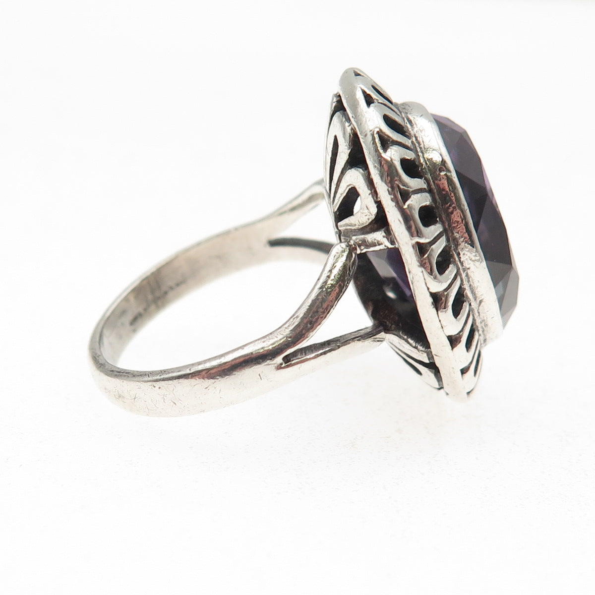 925 Sterling Silver Vintage Mexico Lab-Created Peacock Sapphire Ring Size 6.75
