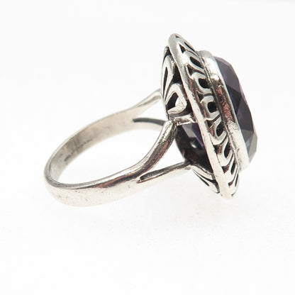 925 Sterling Silver Vintage Mexico Lab-Created Peacock Sapphire Ring Size 6.75