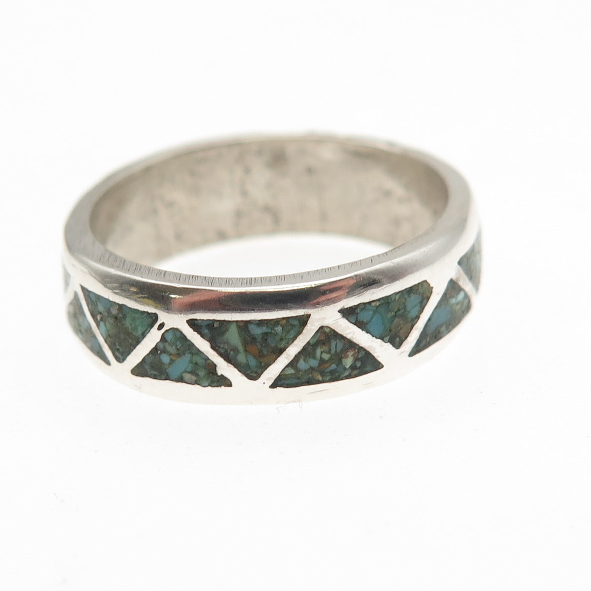 Old Pawn 925 Sterling Silver Vintage Turquoise Inlay Tribal Band Ring Size 9.75