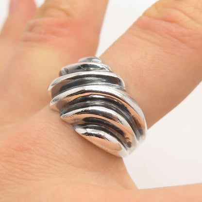 925 Sterling Silver Vintage Ribbed Ring Size 7.75