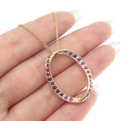 925 Sterling Silver Gold Plated Lab-Created Ruby Twisted Circle Necklace 18"