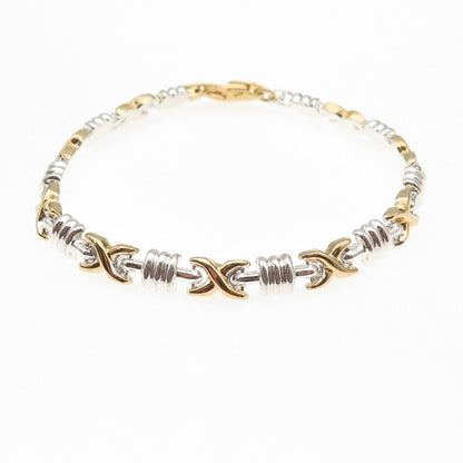 925 Sterling Silver 2-Tone Italy X-Link Bracelet 7"