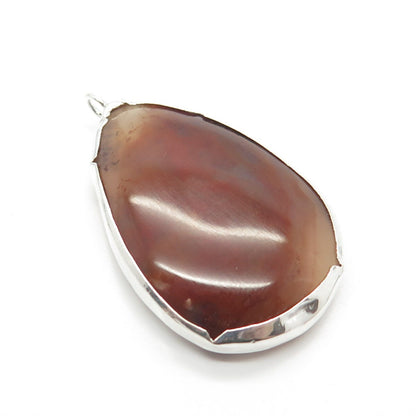 925 Sterling Silver Vintage Real Large Red Agate Gemstone Pendant