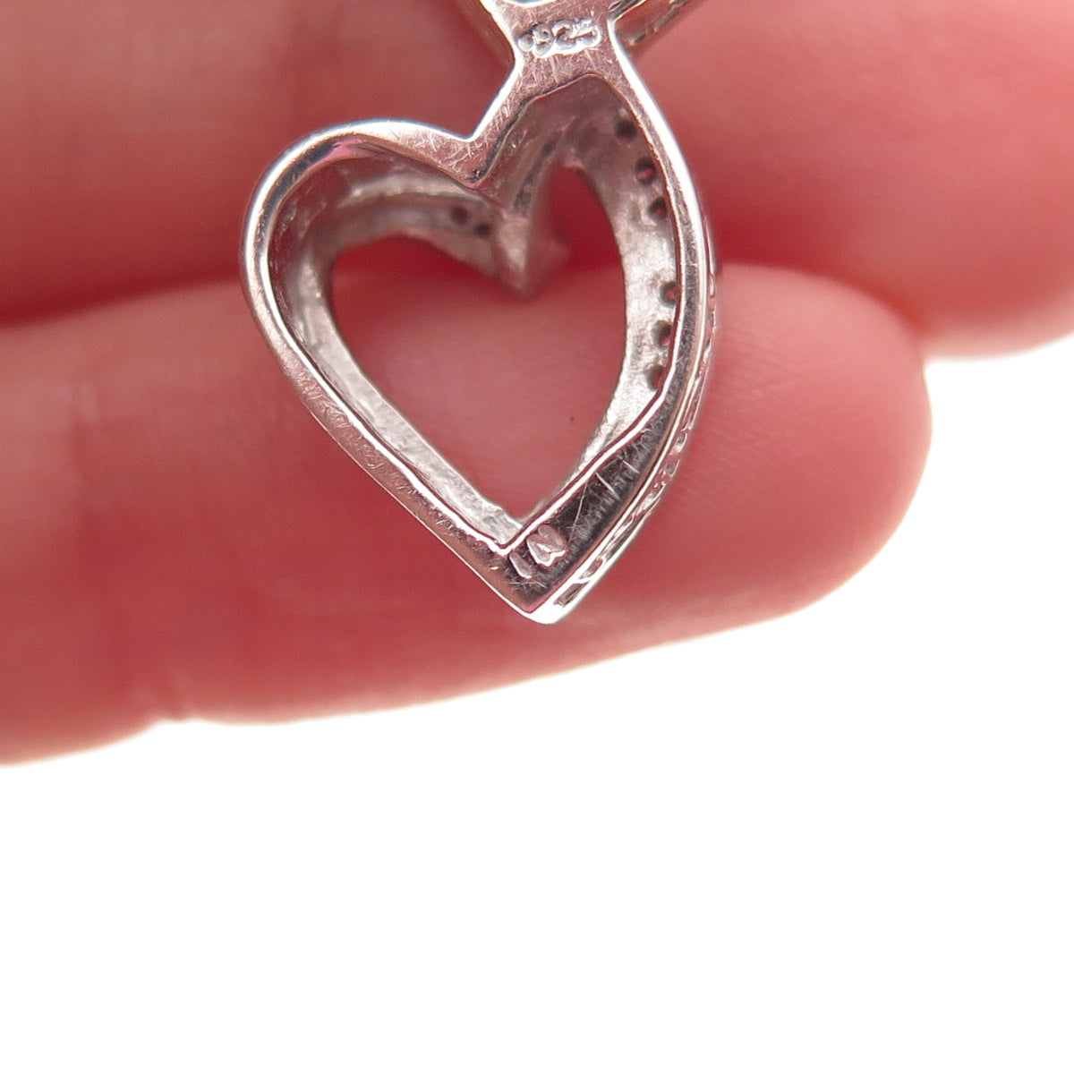 925 Sterling Silver Real Diamond Couple Heart Cable Chain Necklace 18"