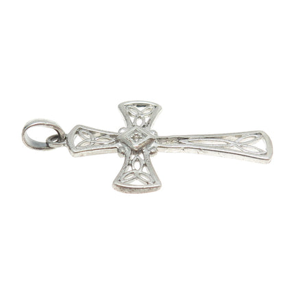 925 Sterling Silver Real Diamond Filigree Cross Religious Pendant