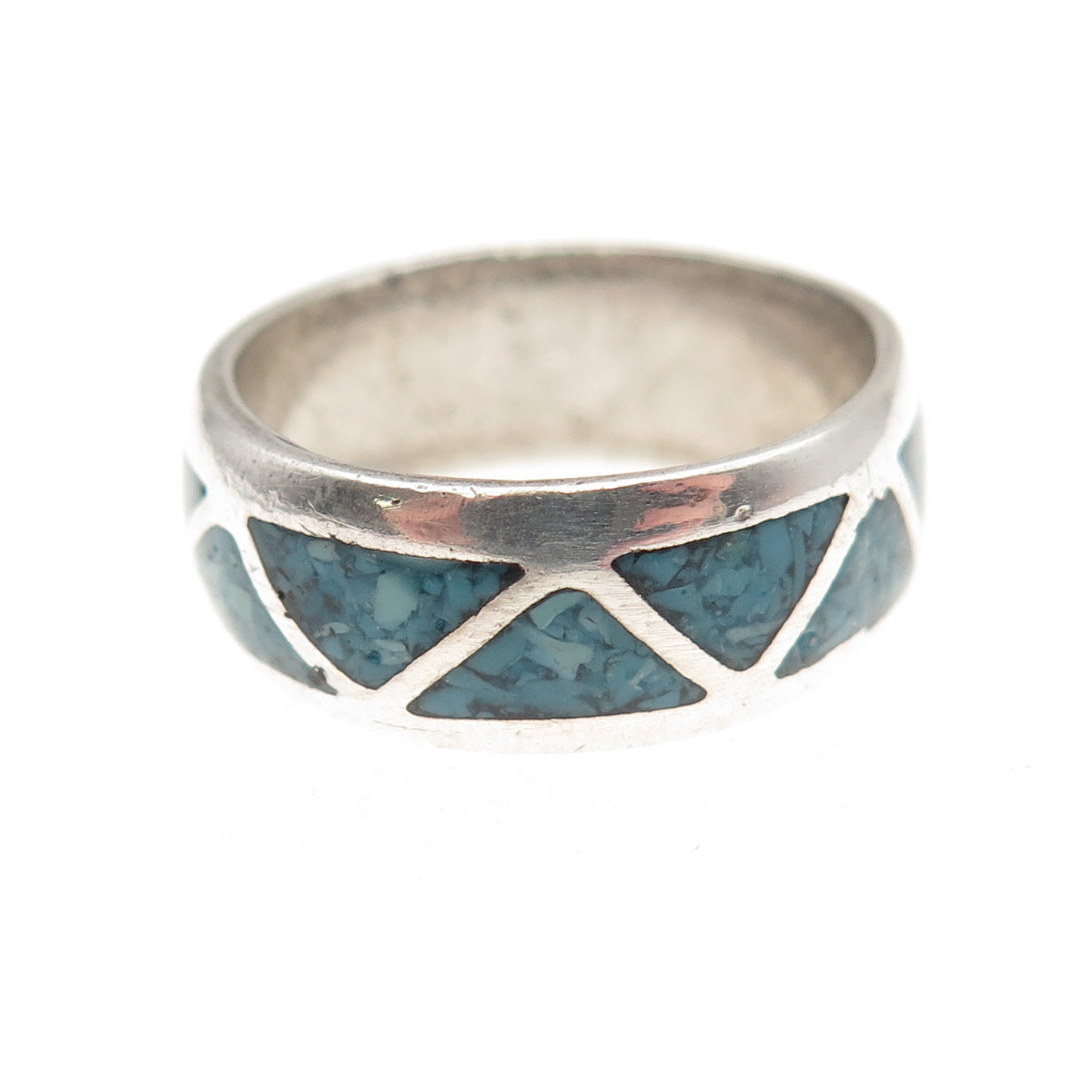 Old Pawn Sterling Silver Vintage Southwestern Turquoise Inlay Band Ring Size 7