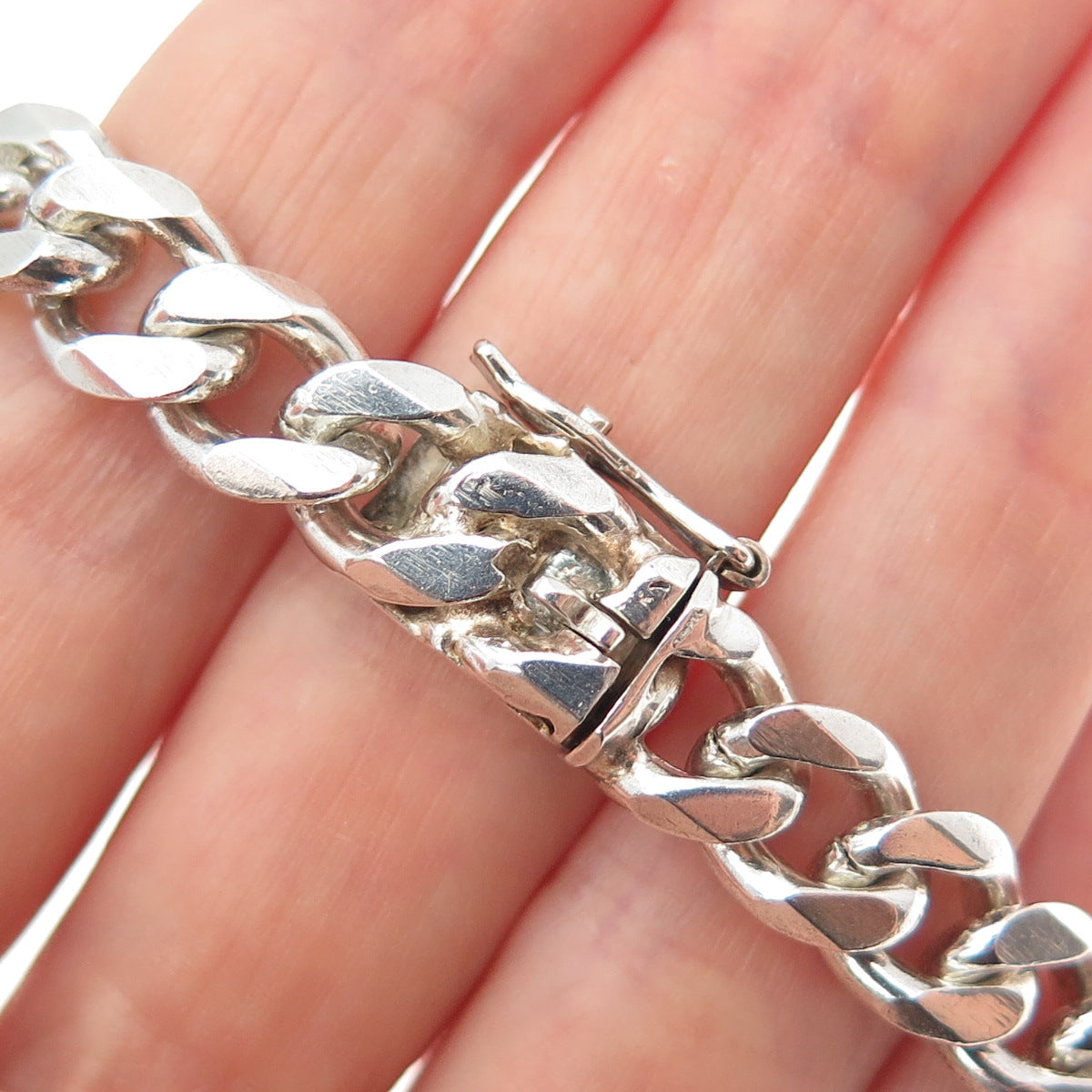 925 Sterling Silver Vintage Spain Cuban Link Bracelet 7.75"
