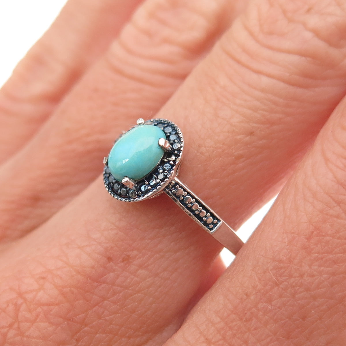 Chuck Clemency 925 Sterling Silver Real Blue Diamond & Turquoise Ring Size 7.75