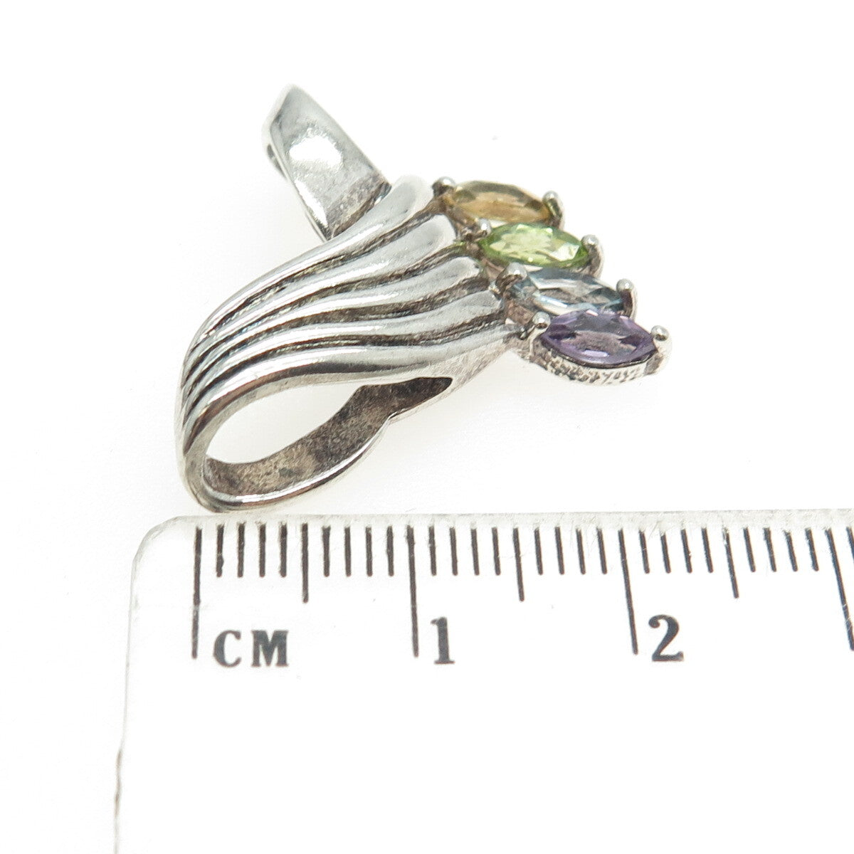 925 Sterling Silver Vintage Real Blue Topaz Amethyst Peridot & Citrine Pendant