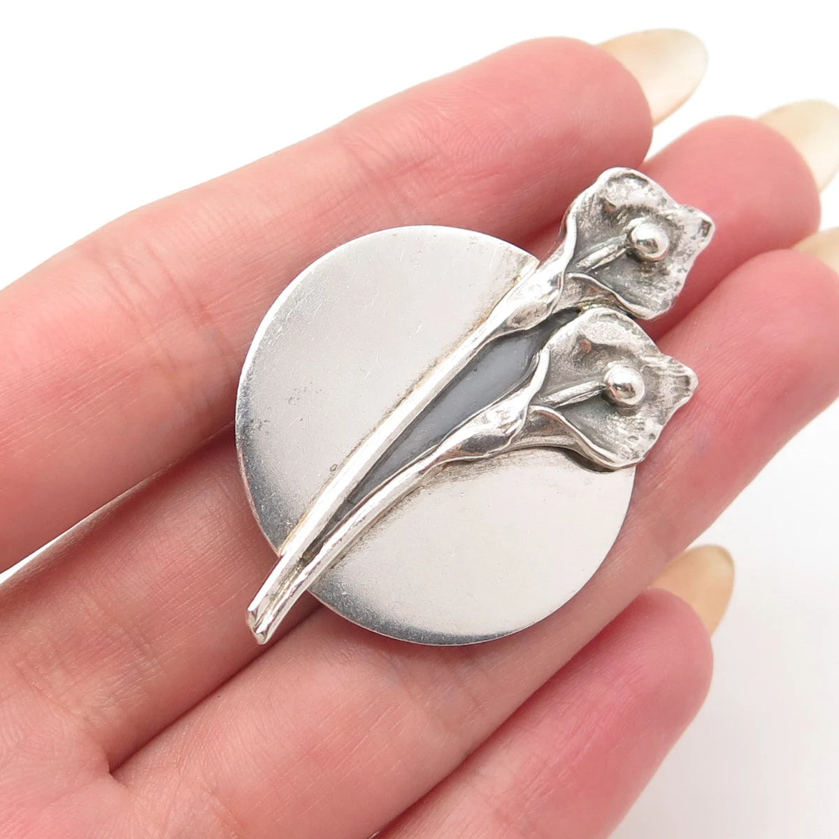 925 Sterling Silver Vintage Lily Floral Pin Brooch