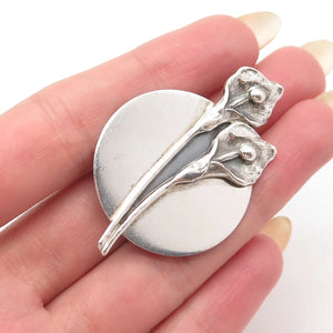 925 Sterling Silver Vintage Lily Floral Pin Brooch