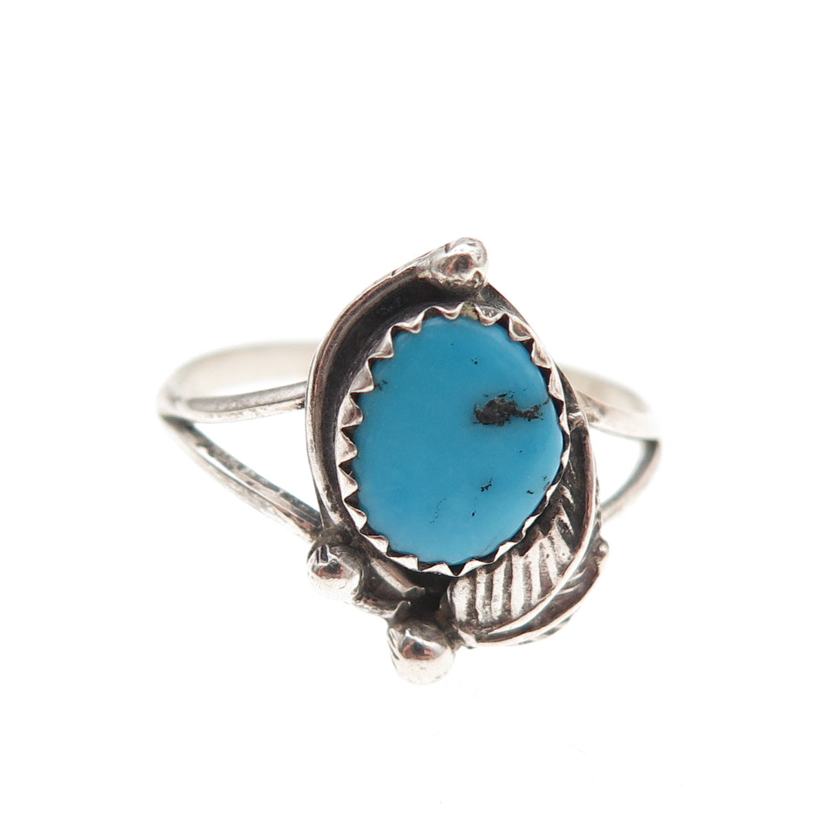 Old Pawn Sterling Silver Vintage Southwestern Turquoise Feather Ring Size 8.5