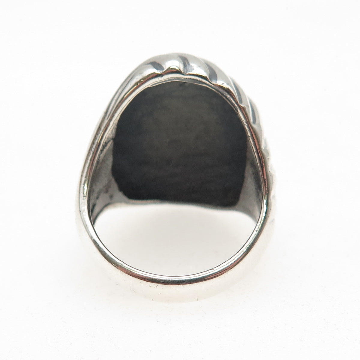 925 Sterling Silver Vintage Mexico Modernist Ribbed Oxidized Dome Ring Size 7.5