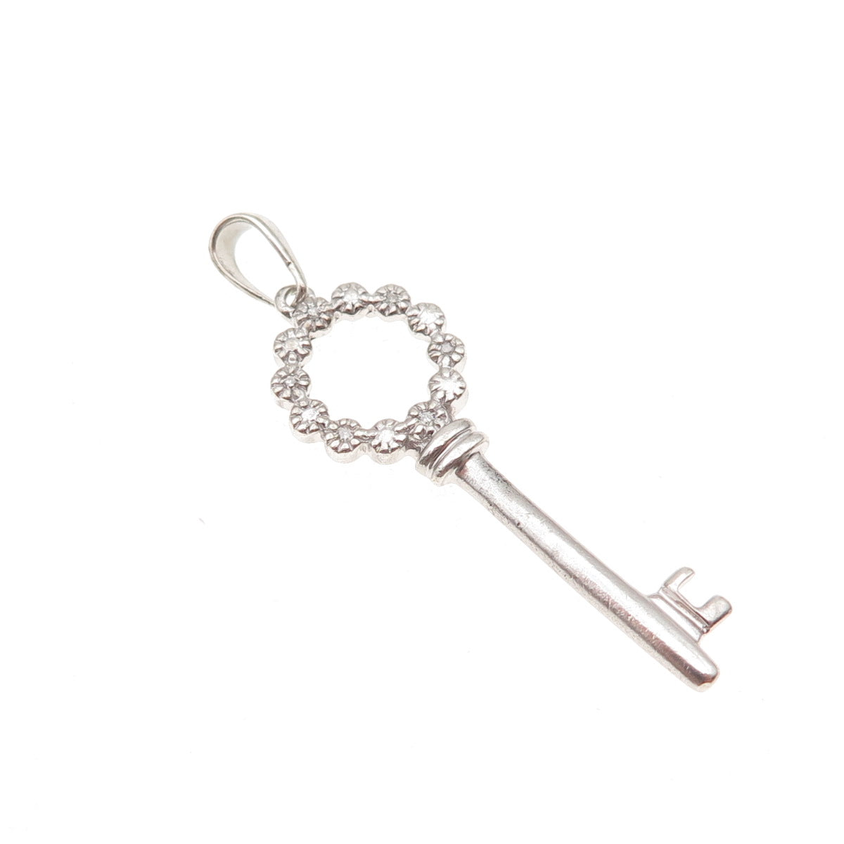 925 Sterling Silver Real Round-Cut Diamond Circle of Life Key Charm Pendant