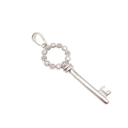 925 Sterling Silver Real Round-Cut Diamond Circle of Life Key Charm Pendant