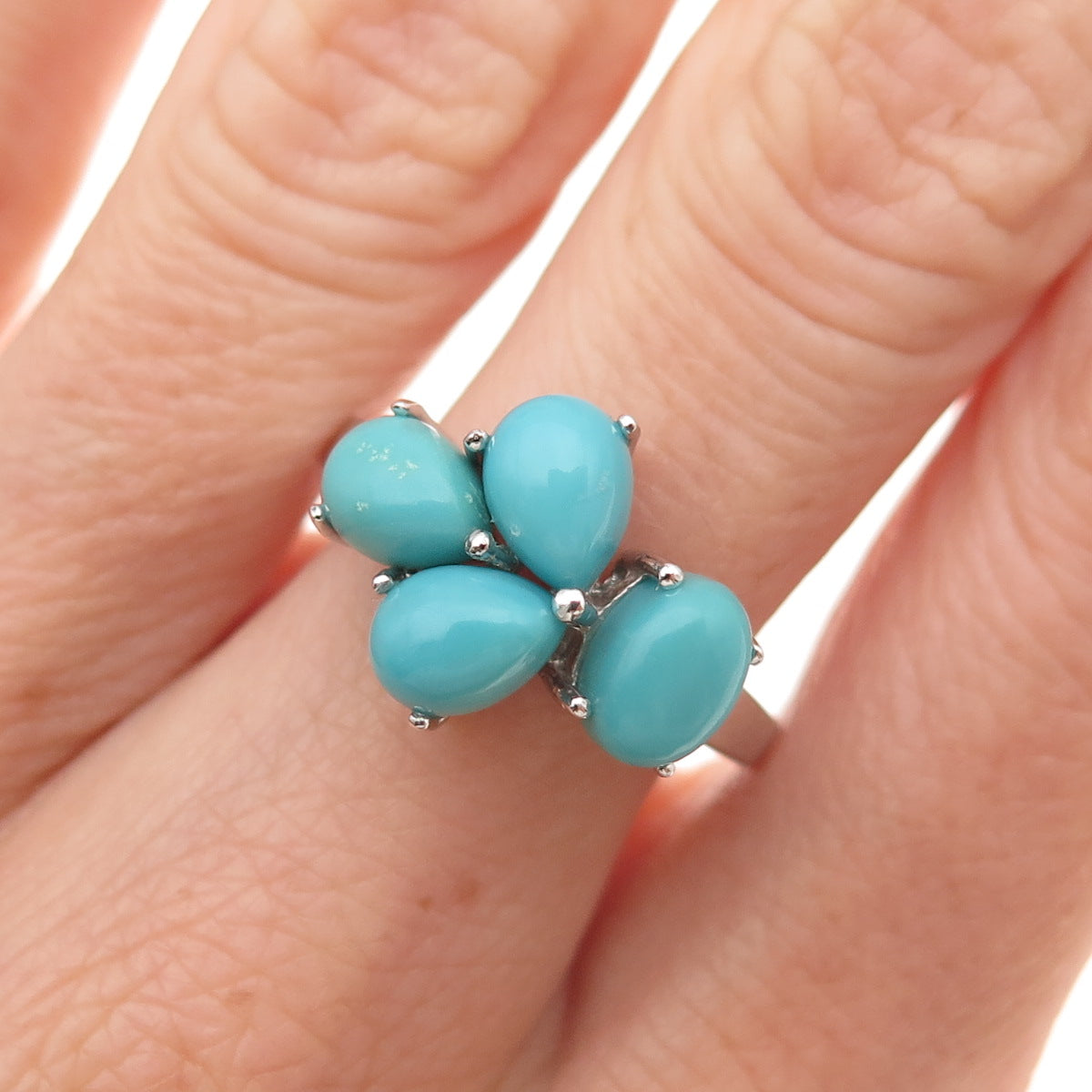 925 Sterling Silver Real Kingman Turquoise Cluster Ring Size 8
