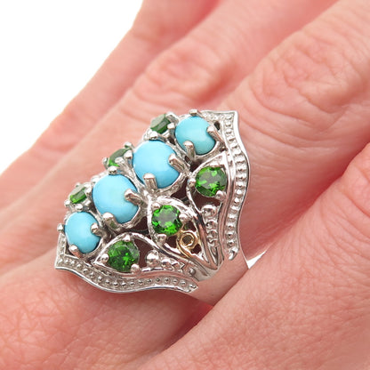 Chuck Clemency Sterling Silver 2-Tone Real Turquoise & Tanzanite Ring Size 8.25
