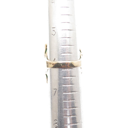 925 Sterling Gold Plated Real Green Onyx & White Topaz Statement Ring Size 6.25