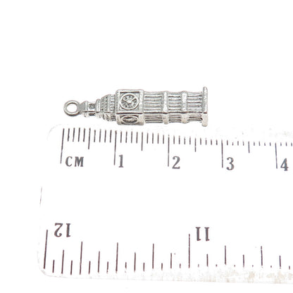 925 Sterling Silver Vintage Big Ben Clock Tower 3D Pendant