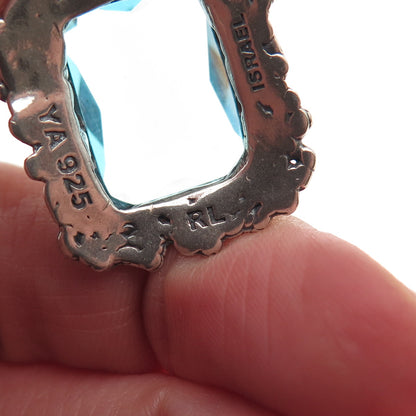 Regina Lane Sterling Vintage Israel Blue C Z Modernist Oxidized Slide Pendant