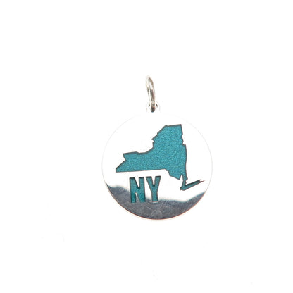925 Sterling Silver Turquoise Enamel NY State Map Mini Charm Pendant