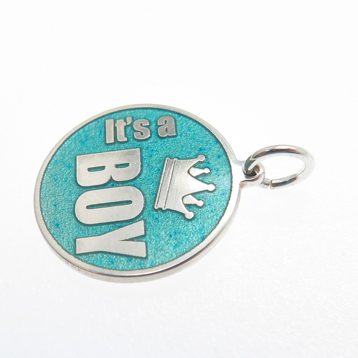 925 Sterling Silver Turquoise Color Enamel "It's A Boy" Minimalist Charm Pendant