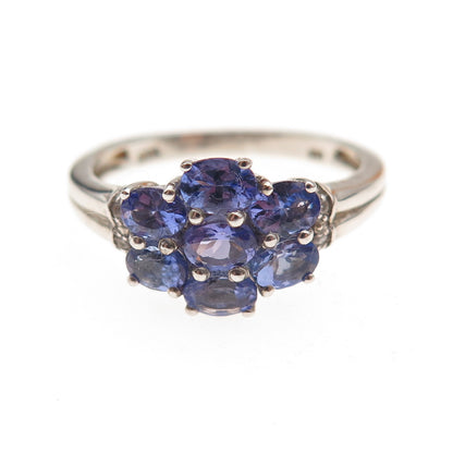 Chuck Clemency 925 Sterling Silver Real Oval-Cut Tanzanite Floral Ring Size 8.25