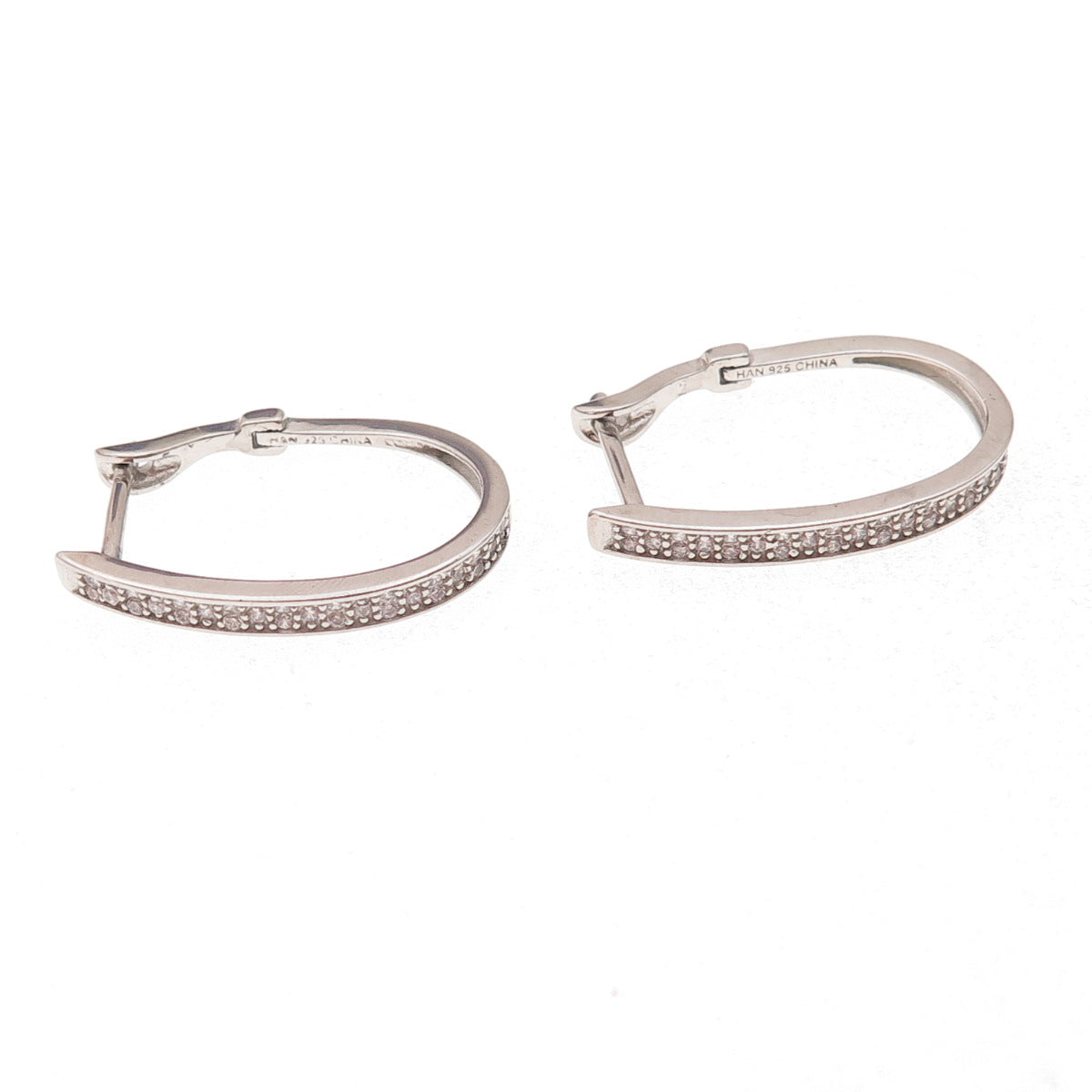 Han 925 Sterling Silver Round-Cut C Z Hoop Earrings