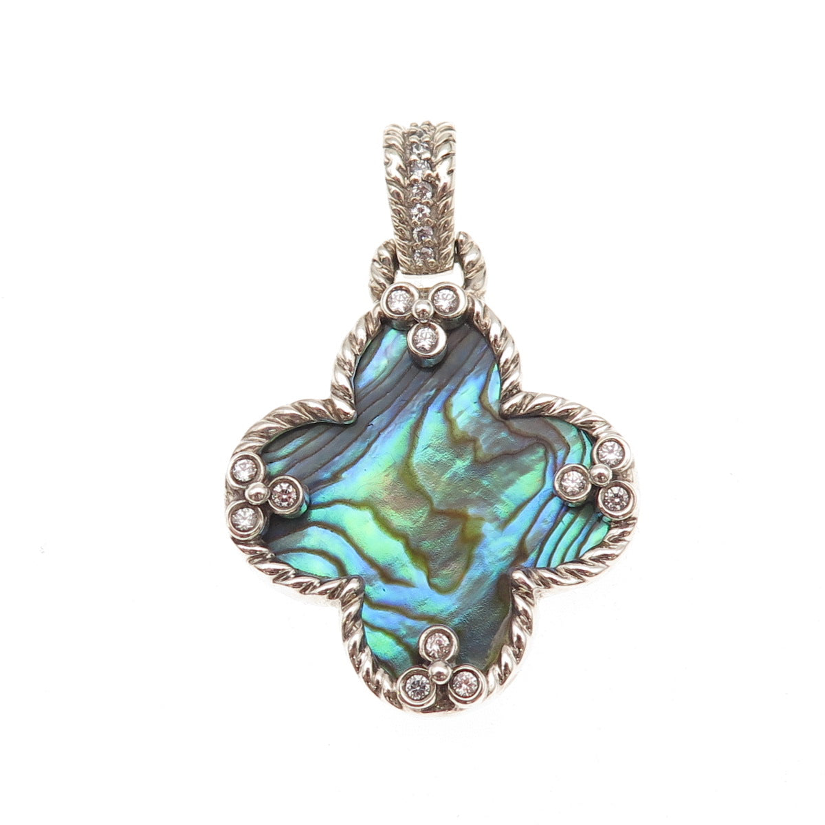 Whitney Kelly Sterling Vintage MOP Abalone Shell & C Z Floral Dual Sided Pendant