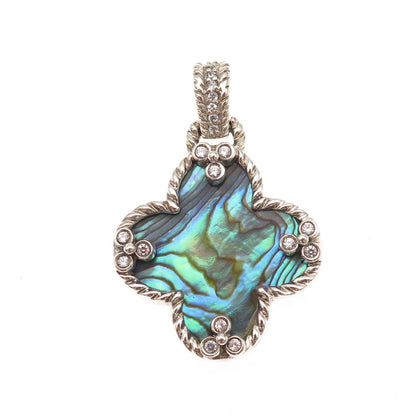 Whitney Kelly Sterling Vintage MOP Abalone Shell & C Z Floral Dual Sided Pendant
