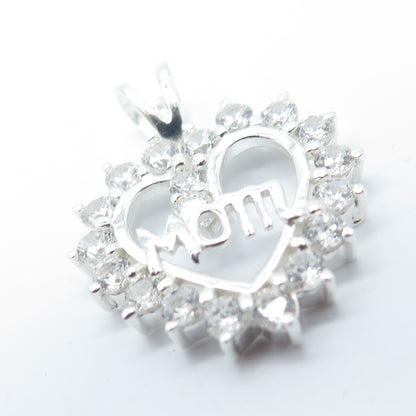 HAN 925 Sterling Silver C Z "Mom" Heart Love Pendant