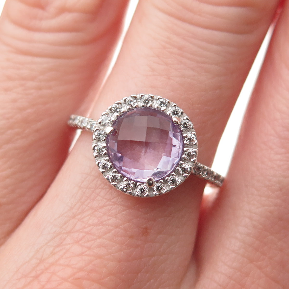 NOMINATION 925 Sterling Silver Real Round-Cut Amethyst & C Z Ring Size 7.25