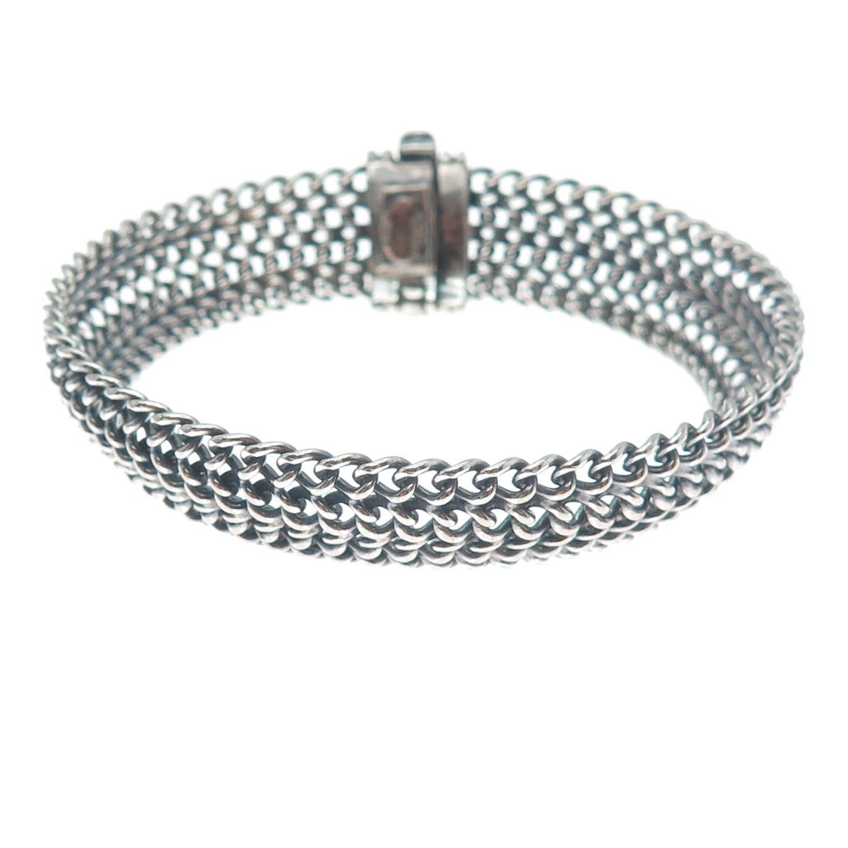 VIOR 925 Sterling Silver Vintage Italy Spine Mesh Link Oxidized Bracelet 7.25"