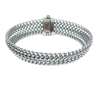 VIOR 925 Sterling Silver Vintage Italy Spine Mesh Link Oxidized Bracelet 7.25"