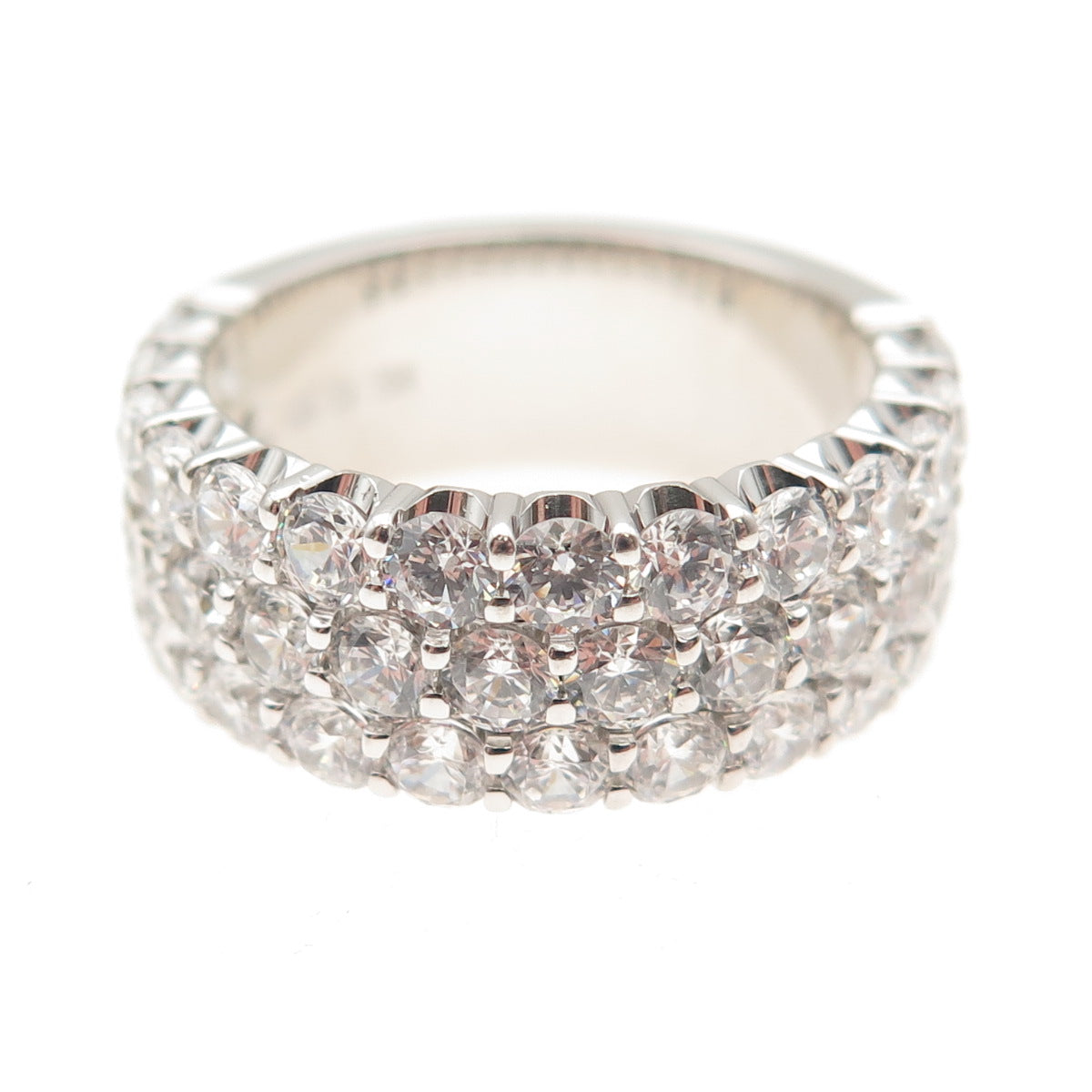 925 Sterling Silver Round-Cut C Z 3-Row Band Ring Size 7.25