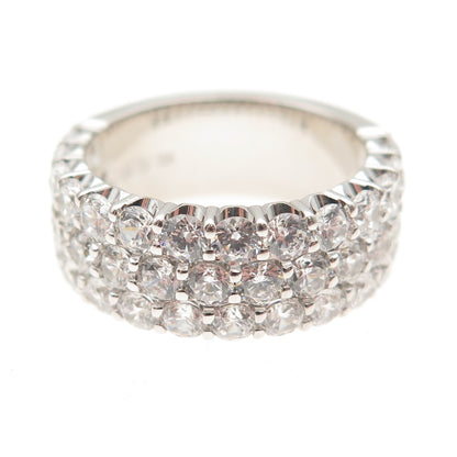 925 Sterling Silver Round-Cut C Z 3-Row Band Ring Size 7.25