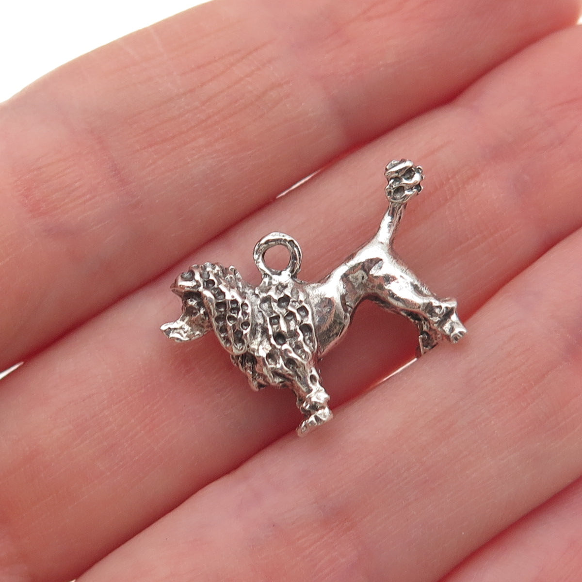 925 Sterling Silver Vintage Poodle Dog Oxidized 3D Charm Pendant