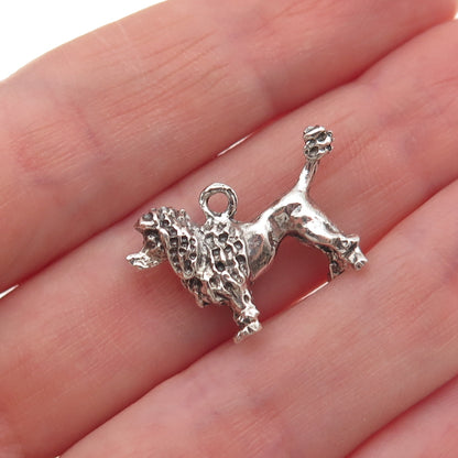 925 Sterling Silver Vintage Poodle Dog Oxidized 3D Charm Pendant