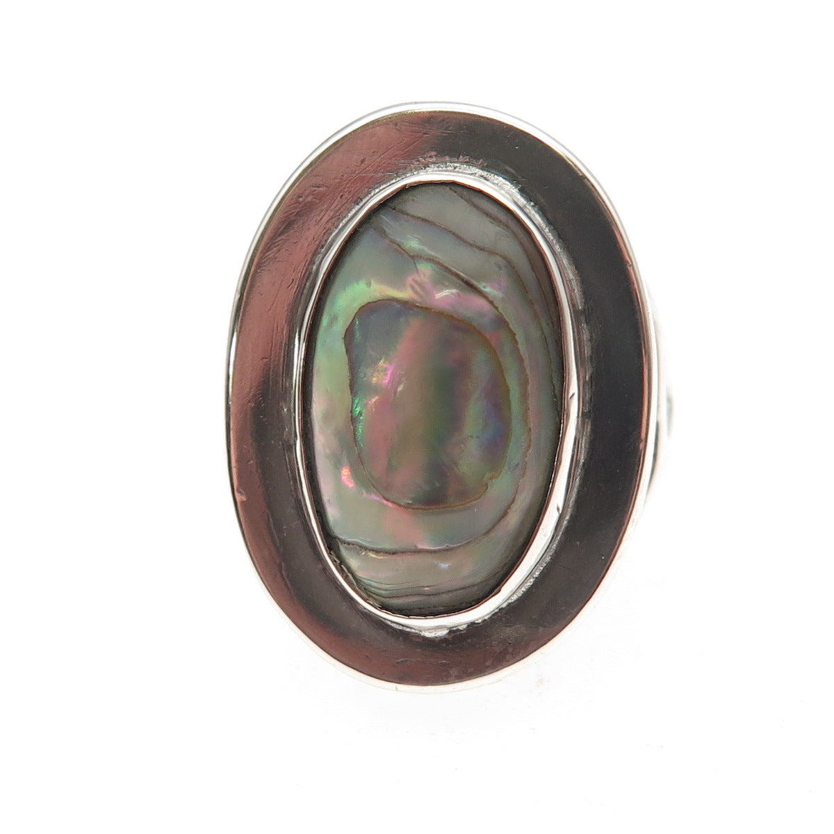 Michael L Slim Old Pawn 925 Sterling Silver Vintage Abalone Shell Ring Size 6.75