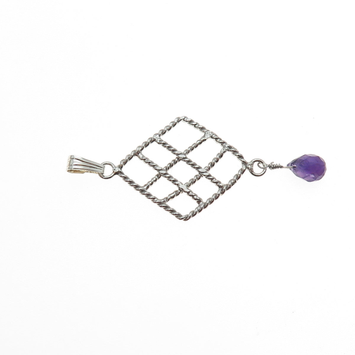 925 Sterling Silver Vintage Real Amethyst Charm Pendant