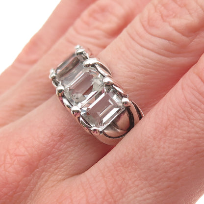 925 Sterling Silver Vintage Real Light Blue Topaz Oxidized Ring Size 10