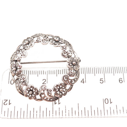 Alice Caviness 925 Sterling Antique Art Deco Germany Floral Oxidized Pin Brooch