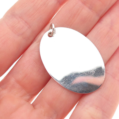 925 Sterling Silver Vintage Engravable Oval Tag Charm Pendant